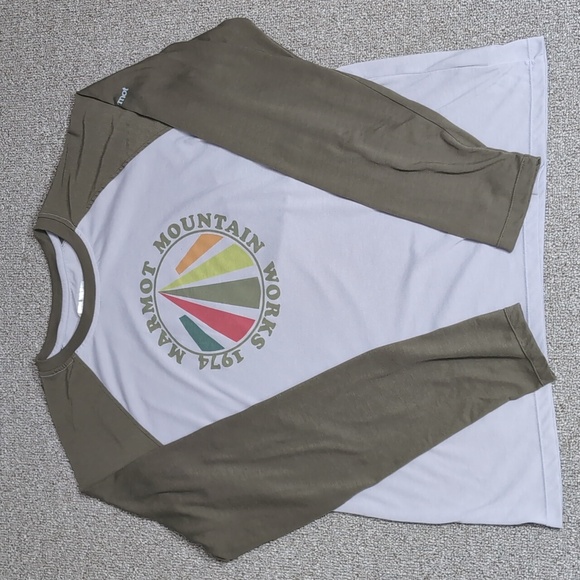 Marmot Mountain Works 1974 Long Sleeve Raglan Lot of 2 Size Large Blue+Green - Picture 2 of 12